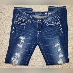 Miss Me Dark Blue Boot Cut Jeans with Distressed Details